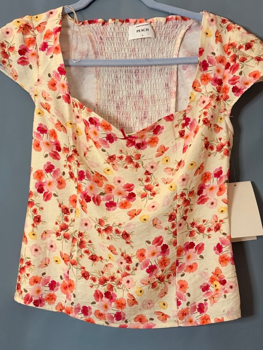 PEACH Coquette Flirty Flair Floral Print Short Sleeve Top Size Small
